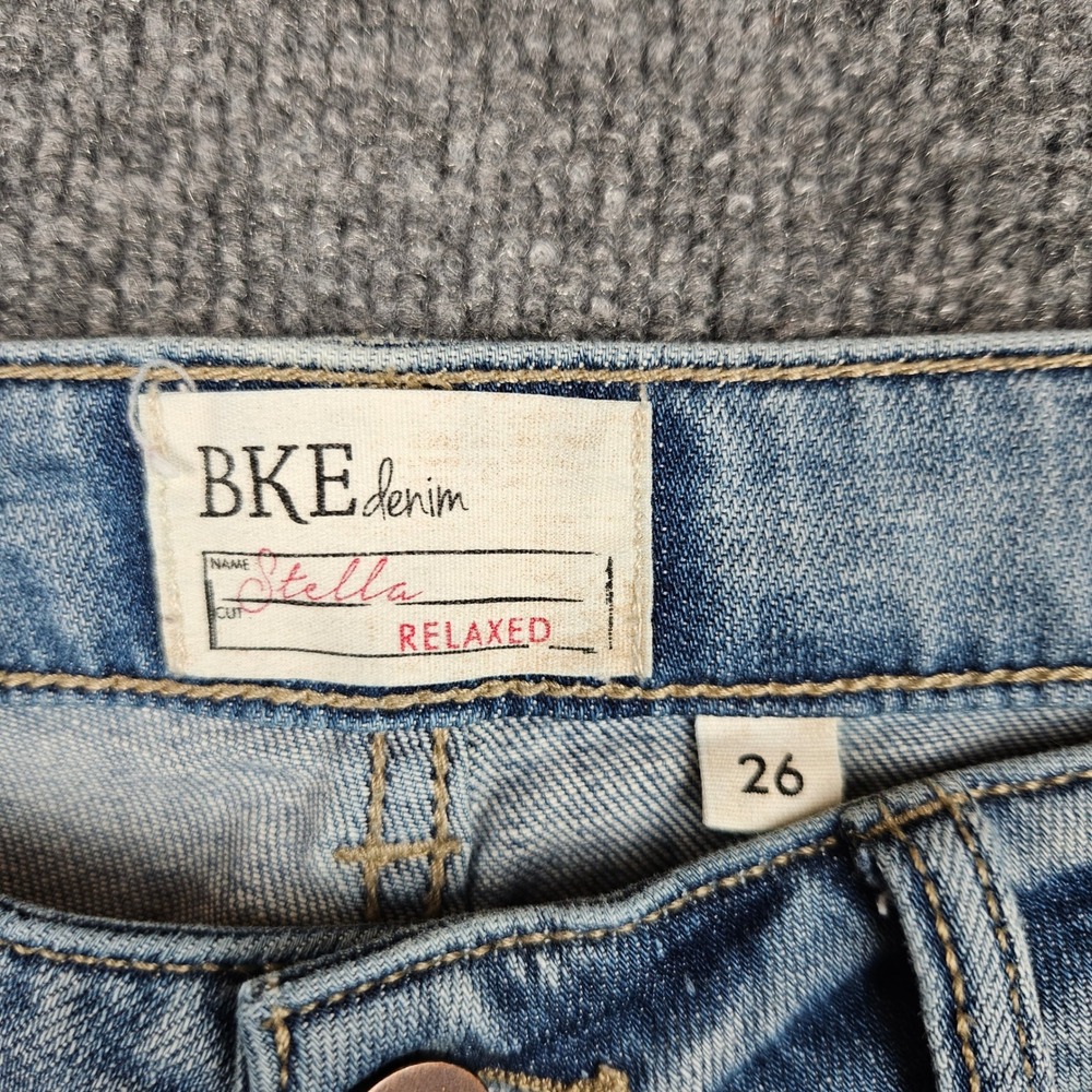 Buckle BKE Stella Relaxed Straight Jeans Women 26 Distressed Light Wash Mid Rise - Picture 2 of 11